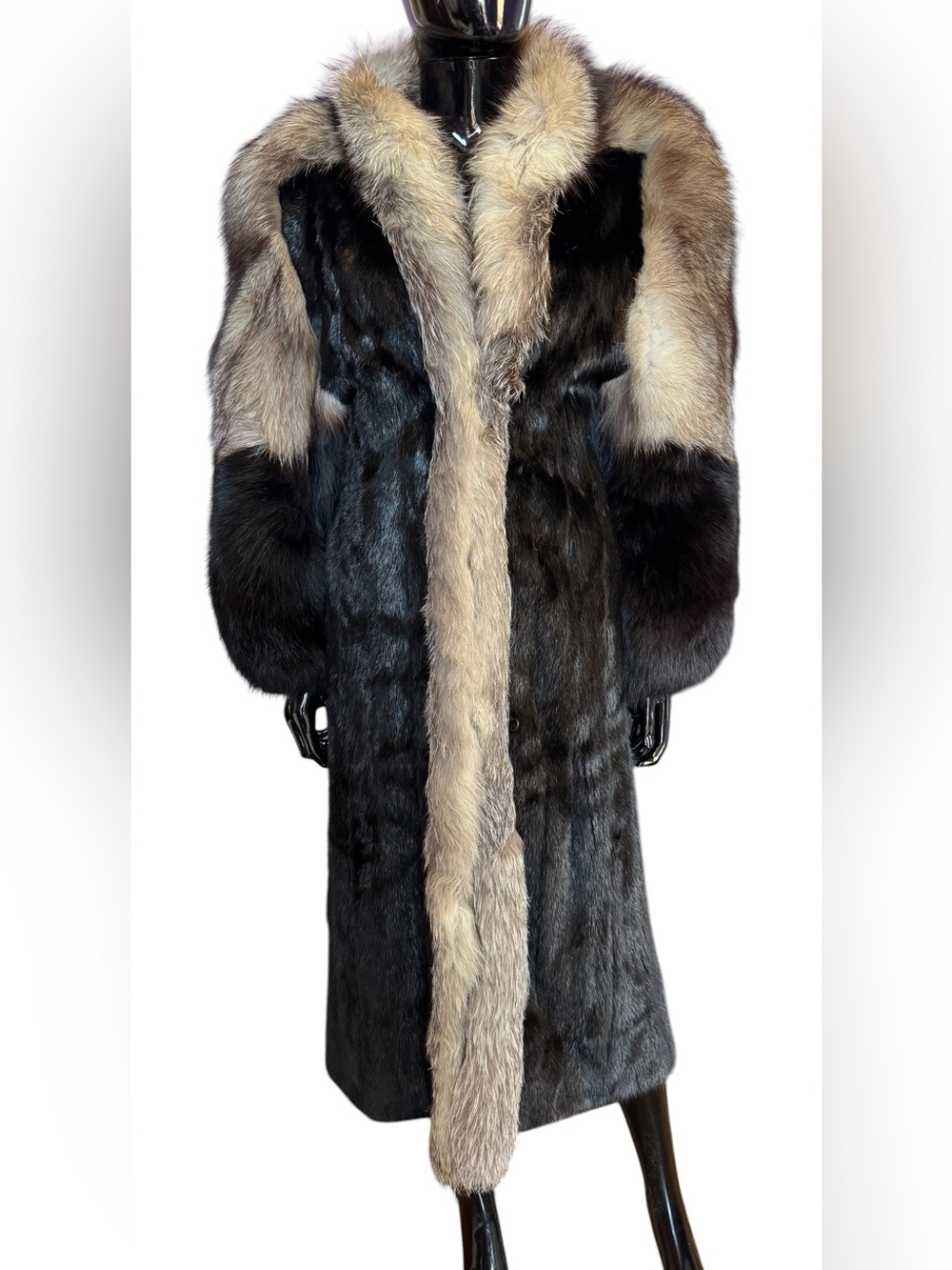 Black Mink Coat with Natural Fox fur Trim